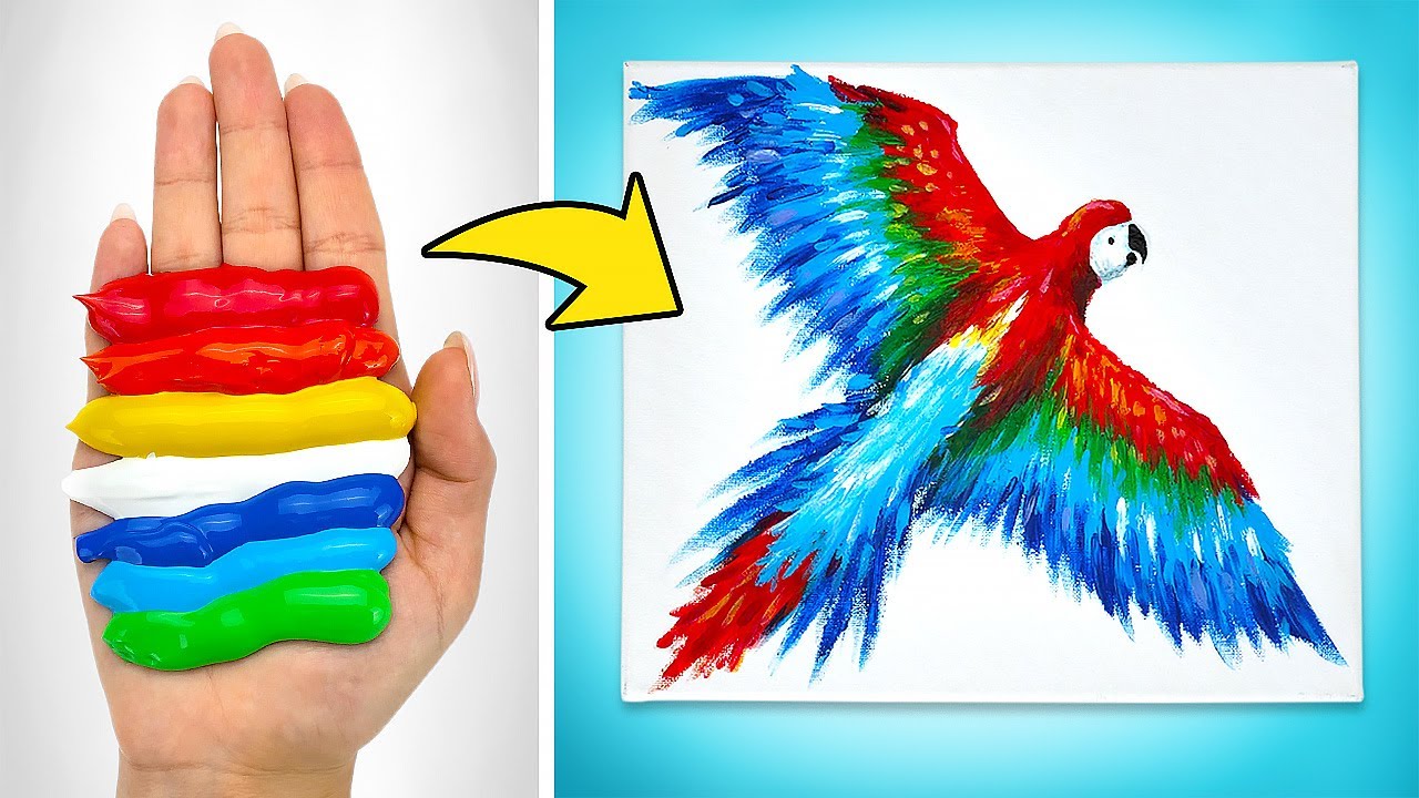 ⁣Попугай, нарисованный пальцами || Невероятная художественная идея