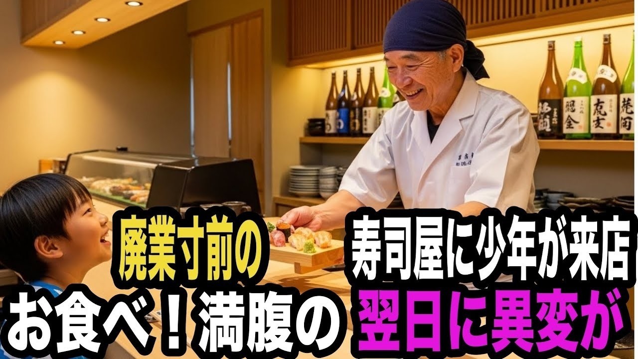 廃業寸前の俺が経営する寿司屋に空腹で震える少年が来店→「お食べ！」満腹まで寿司を握りご馳走した結果