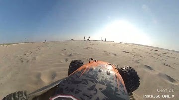 onboard rc car full speed on the beach arrma granite insta360 camera