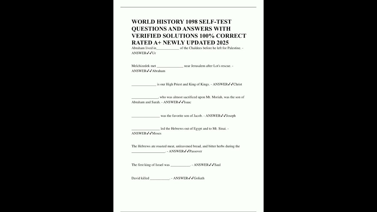 WORLD HISTORY 1098 SELFTEST QUESTIONS AND ANSWERS WITH VERIFIED SOLUTIONS 100 CORRECT RATED A NEWLY
