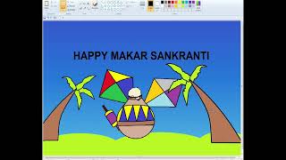 Makar sankranti festival  drawing with computer in ms paint :tutorial ms paint : kite, tree, pot etc