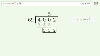 4002/69 Long Division — Step-by-Step | Tiger Algebra Solver