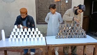 Cup stacking competition | pyramid games | Head to Head | games | indoor games | people games