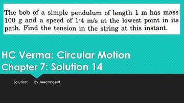 The bob of a simple pendulum of length 1 m has mass 100g and a speed of 1.4 m/s