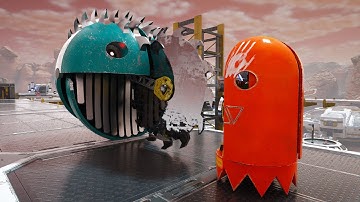 Pacman and Spider Blade Robot Outsmart Rolling Robot and Desert Worm in a High-Speed Maze Chase