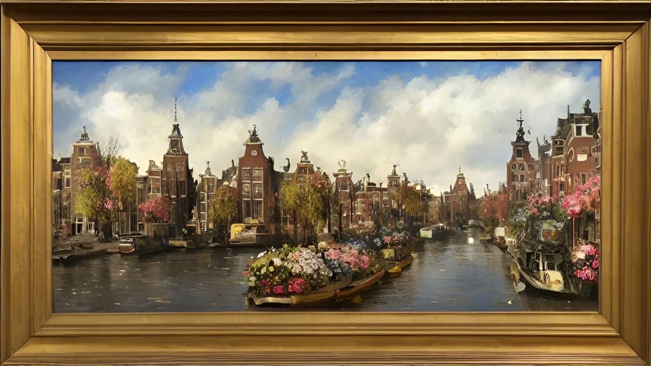 Gold Framed Vintage Oil Painting Tv Screensaver | Amsterdam Canal | Impressionist Painting | 4k Art