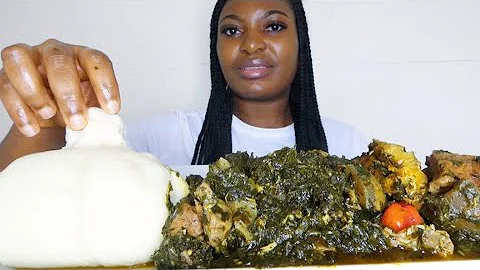 Asmr mukbang Afang soup with fufu/ Nigerian food mukbang