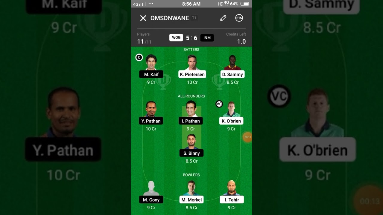 WOG vs INM Dream11 Team 22-1-2022 Match At 7.30pm |wog vs inm dream11 prediction 
