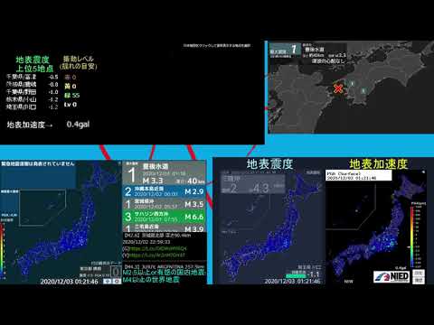 2020/12/3 1:18 豊後水道 最大震度1