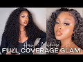 Full Coverage Makeup Tutorial + Quick Curly Wig Installation | Klaiyi Hair
