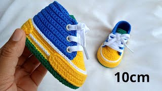 TÊNIS DE CROCHÊ PARA BEBÊ-TAMANHO DE 10CM/74 PONTOS -COPA DO MUNDO 