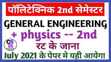 polytechnic 2nd semester General Engineering and physics ke Top MCQ questions in exam.