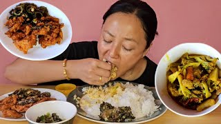 Simple Nepali Khana (Mix Vegetable Curry, Mushroom Pakoda &amp; Gundruk Ko Achaar) Mukbang | K lets eat