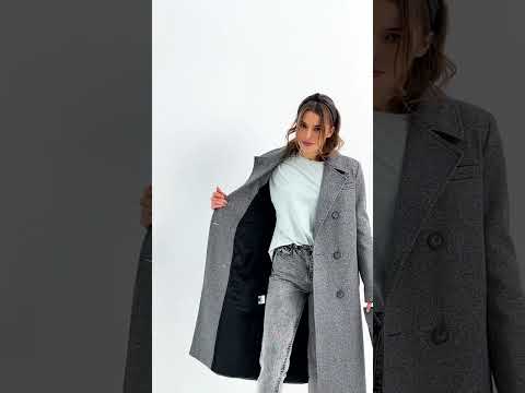 Пальто жіноче зимове, вовняне, двобортне, в клітинку, чорно-біле, 42, видео 1