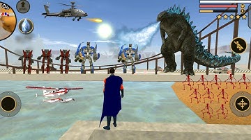 Vegas Crime Simulator (Godzilla and Car Robot Fight on the Bridge) 🚁 Helicopter Blast 🤖 Car Robot