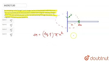 An insulating rod of length l and charge carries q distributed uniformly on it. The rod is pivot...