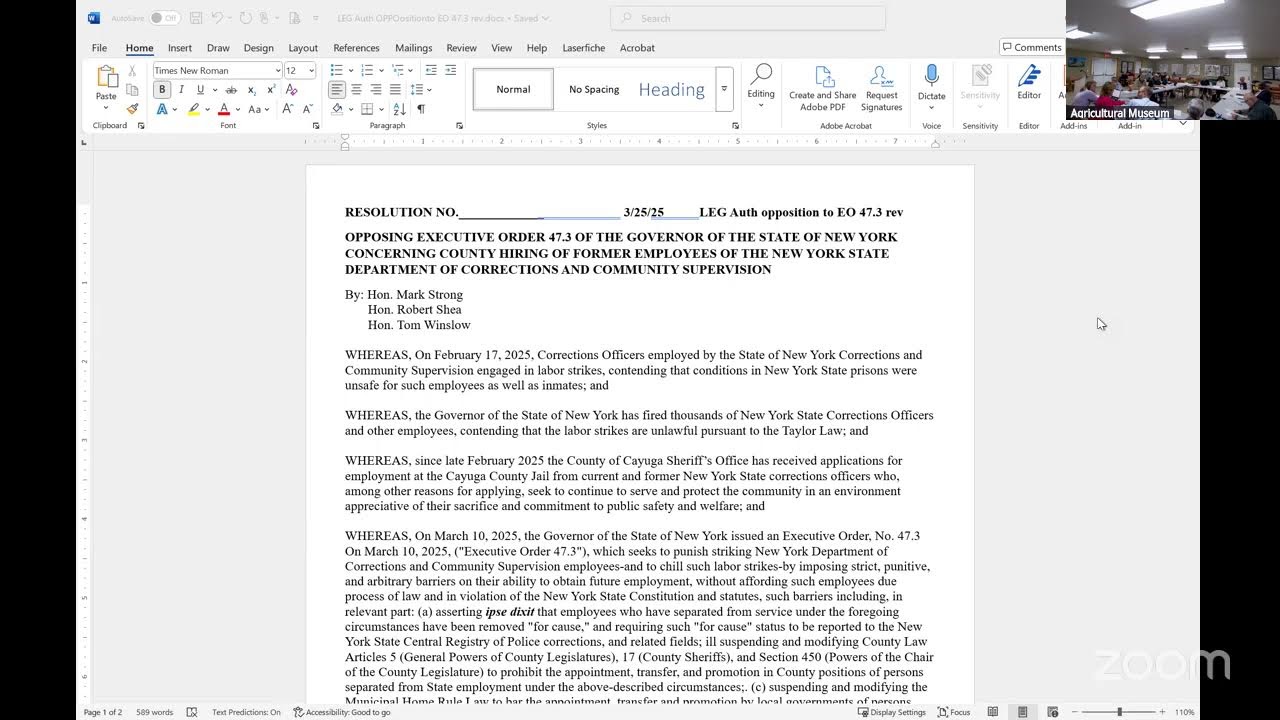 Cayuga County Legislature Meeting - March 25, 2025