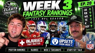 2026 Week 3 NFL Fantasy Football Rankings, Game Predictions, Sleepers | Cleats & Spreadsheets Ep 20