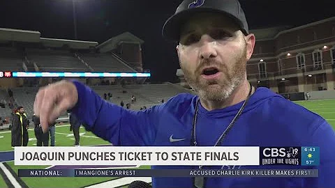 Joaquin Head Coach reacts to win against Refugio in state semifinals