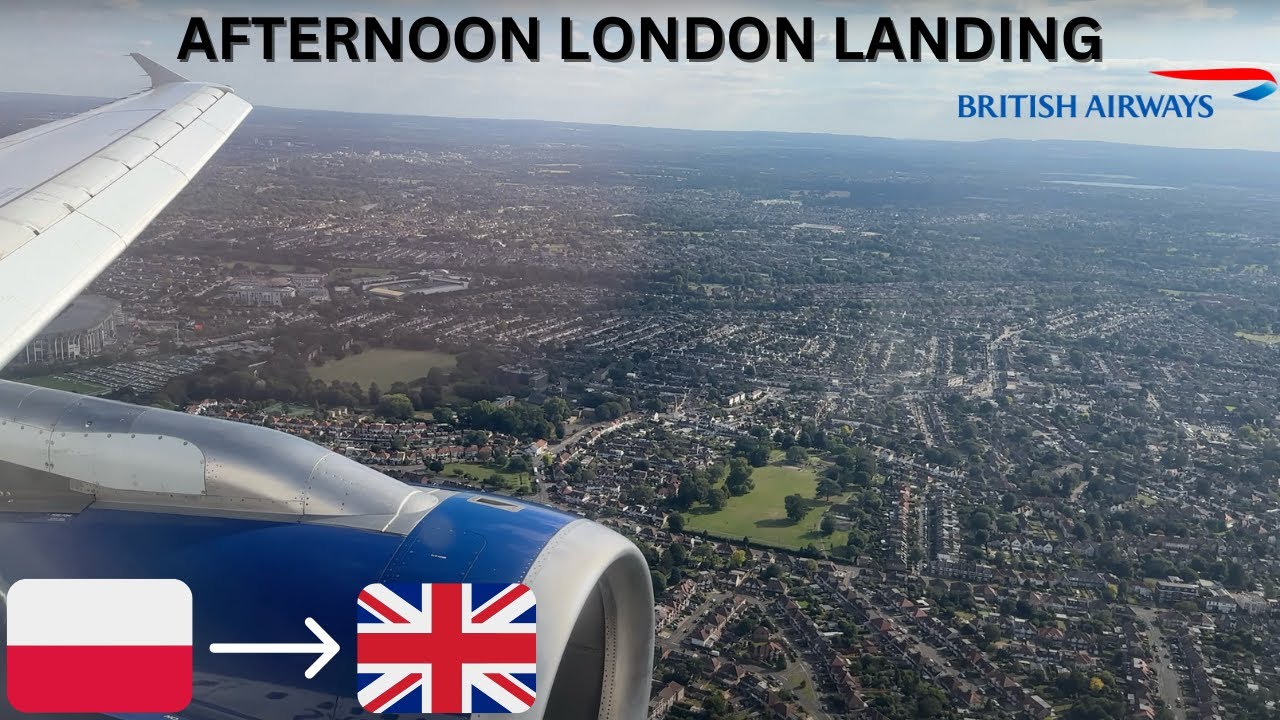 British Airways Airbus A319 landing at London Heathrow from Krakow!