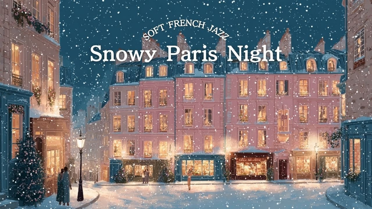 Snowy Paris Night 🇫🇷 French Jazz Music - Musique de café