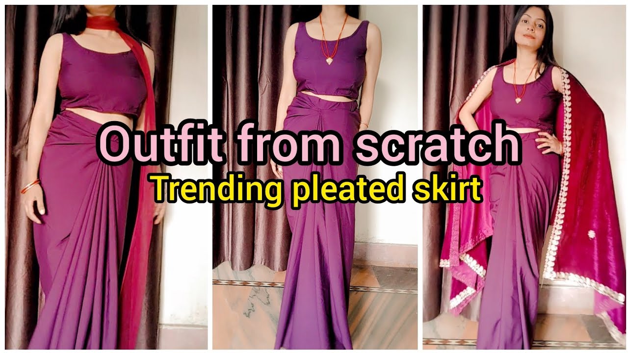 Design no. 18/50 😍OUTFIT FROM SCRATCH || CELEBRITY inspired || 3 ways style pleated skirt #fashion