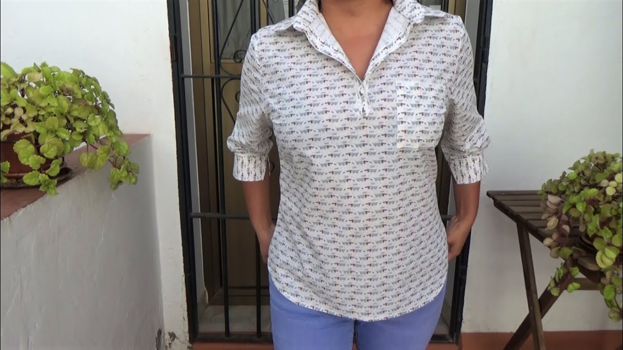 Camisa sin botones con mangas tres cuartos para dama -