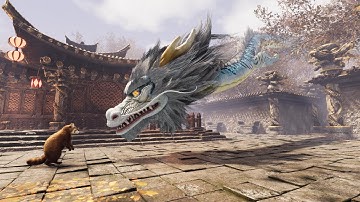 Staging a Scene with Chinese Dragon, Red Panda, Monkey King and Demon