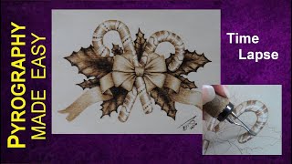 Pyrography Art - Christmas Candy Canes wood burning time lapse