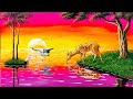 Sunset nature drawing and painting with animals  painting 513