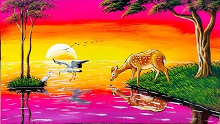 Sunset nature drawing and painting with animals | painting 513 by Easy paint with Biswanath 25,090 views 2 months ago 10 minutes, 12 seconds