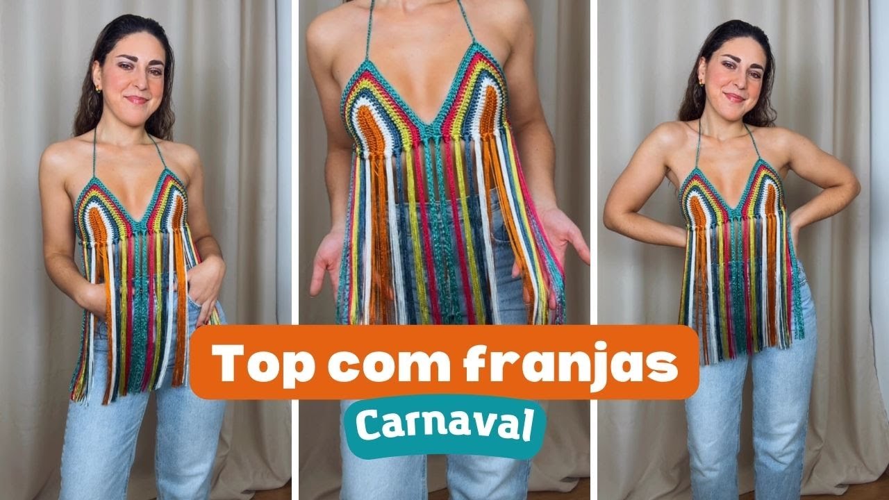 Top de Crochê com Franjas  - Crochê Carnaval - PAP crochet