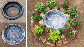 Building Garden Combine Small Aquarium From Old Tires And Broken Bricks | Budget garden ideas (P1)