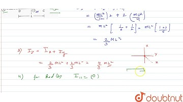 Four identical rods each of mass m and length L are joined to form a square. Find the M.I. about...