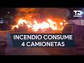 Incendio en yonke consume cuatro camionetas en Escobedo