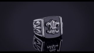 Mens Black Fleur De Lis Square Signet Ring Silver Tone Stainless Steel