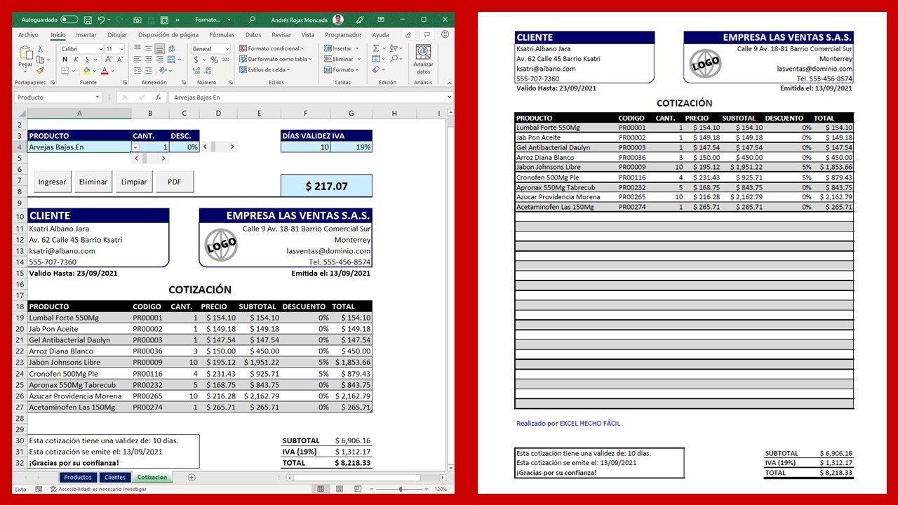 Cómo Hacer un FORMATO DE COTIZACIÓN Automatizado en Excel - YouTube