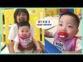 Wierd funny scarry teeth  twin babies trying on funny pacifiers with ryans family review