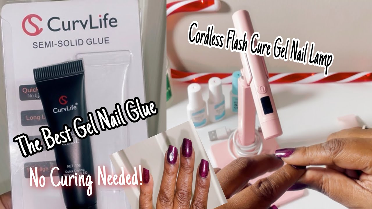 Gel Nail Glue that Holds for Days+Mini Cordless Flash Cure Lamp w/Stand&Mini Stamper💅🏾