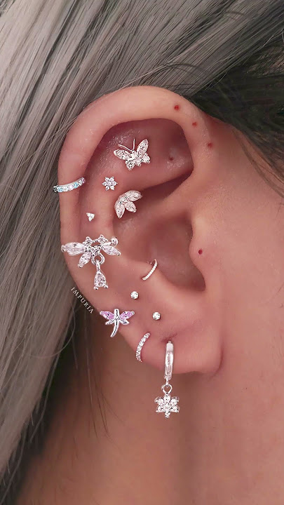 Feminine Butterfly Ear Piercing Ideas for Women with Silver Earrings