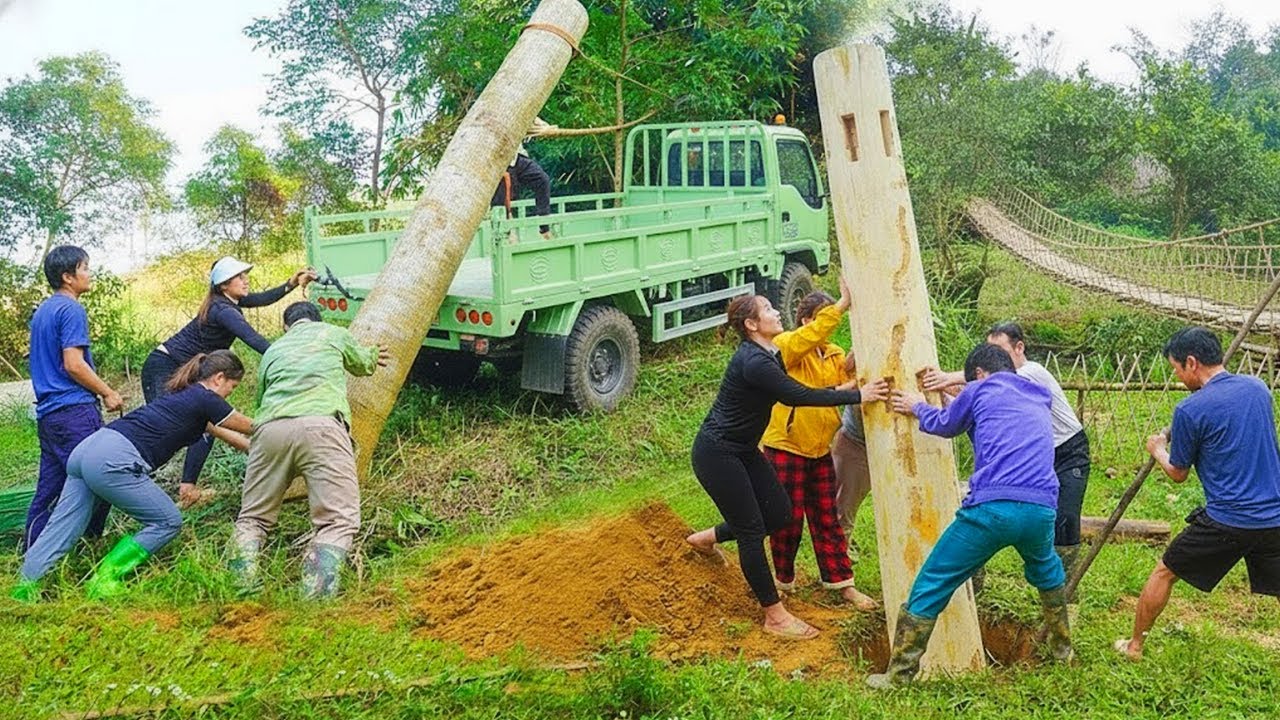 Hauling Giant Pillars by Truck to Construct a Durable One Pillar Cabin with Teamwork