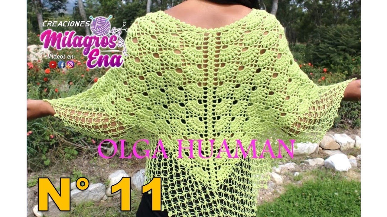 Poncho 11 tejido a crochet en Punto Abanicos a crochet paso a paso con borde espuma de mar - YouTube