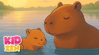 Sleeping Music for Kids - Peaceful Nights | Piano Lullaby Music with Cute Baby Capybara
