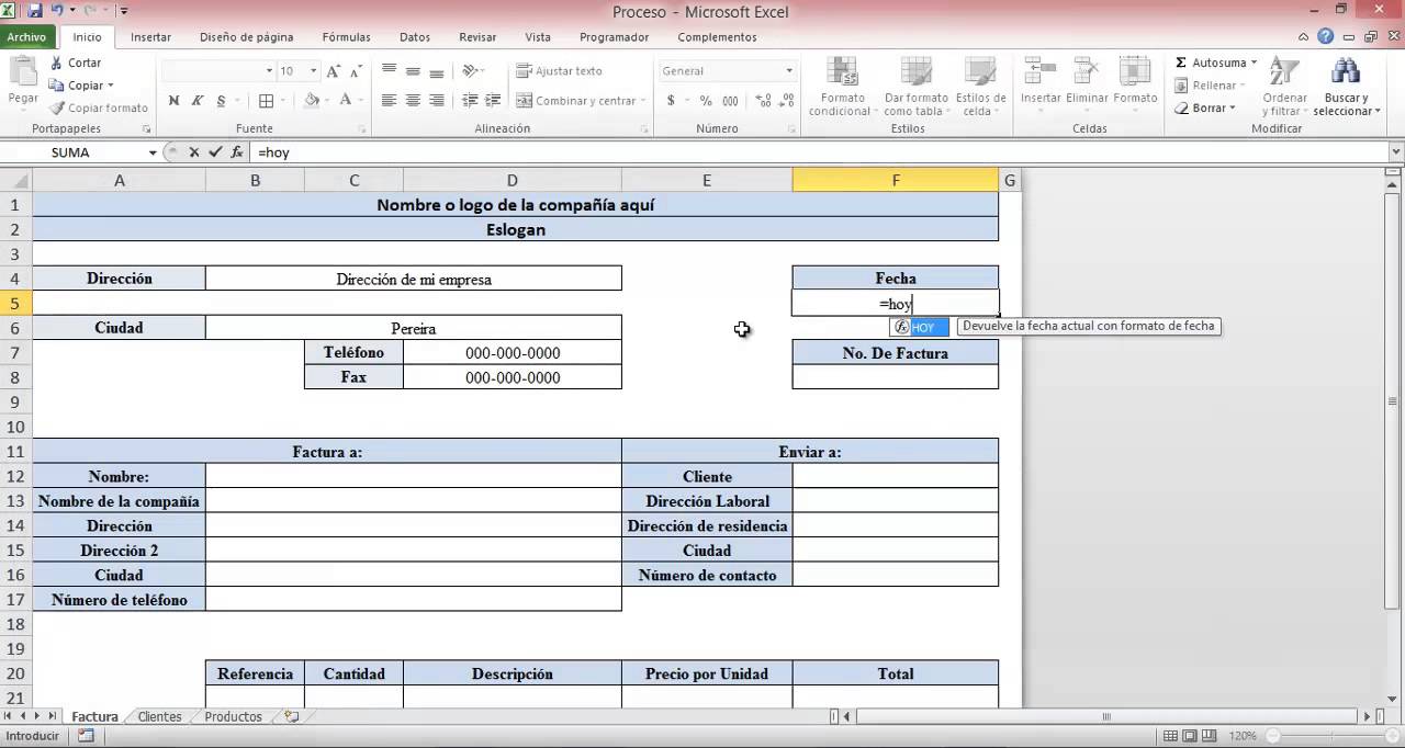 Formato de factura en excel