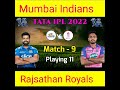 Mi  rr playing 11ipl2022 playing11 rr mi matchtoday cricketnews