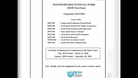 MSW ASSIGNMENT 2019- 2020 1st Year || IGNOU ASSIGNMENTS
