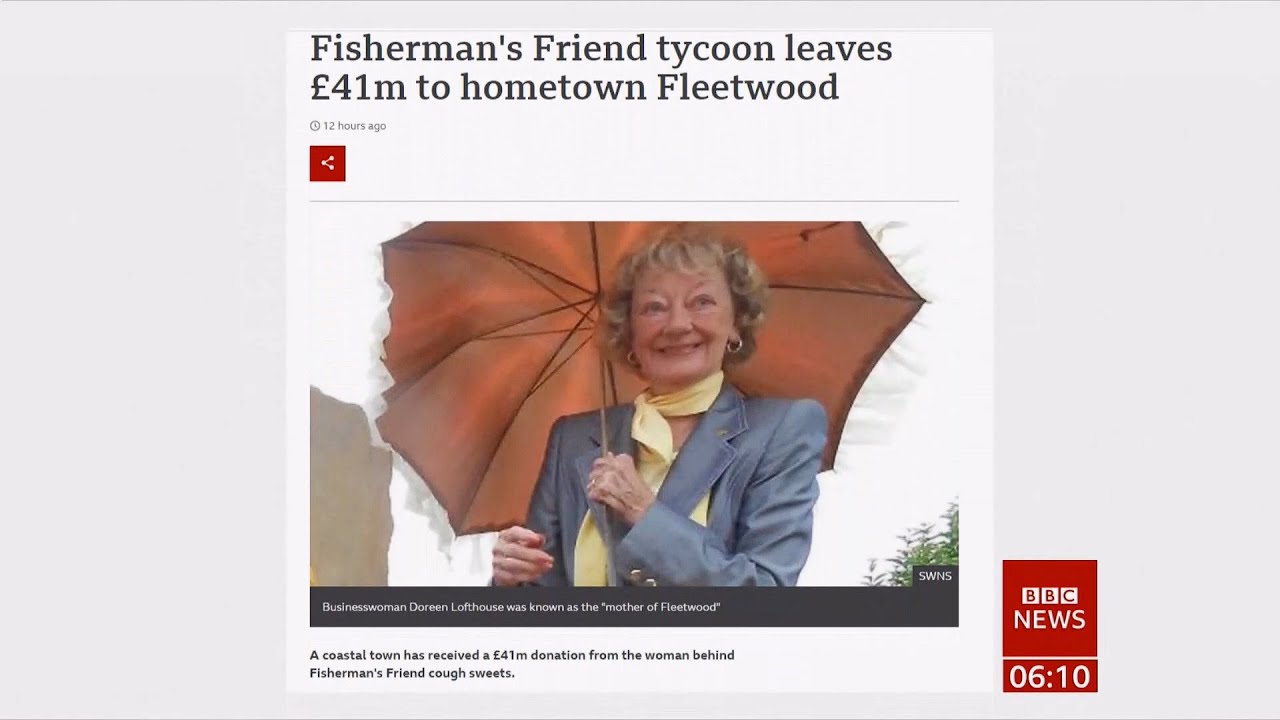 Fisherman's Friend tycoon leaves £41m to hometown Fleetwood (2) (UK) - BBC News - 23rd October 2021