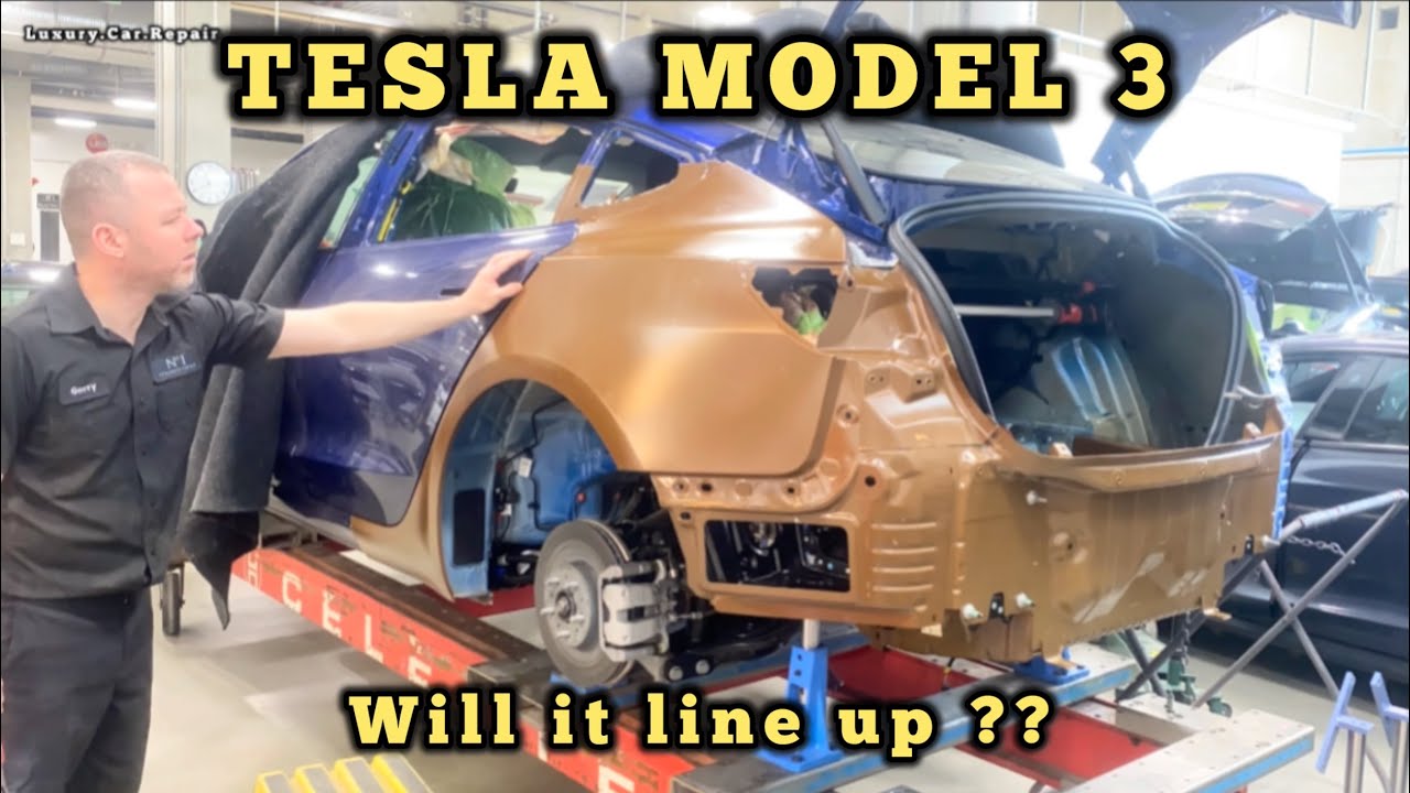 TESLA MODEL 3 - getting a new quarter panel - new trunk floor - new frame rails / chassis legs -