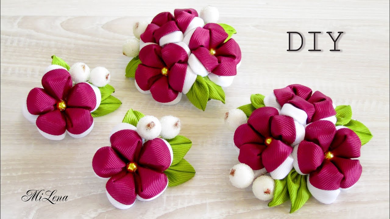 ЗАЖИМЫ С ЦВЕТАМИ, МК / DIY KANZASHI FLOWERS HAIR CLIP
