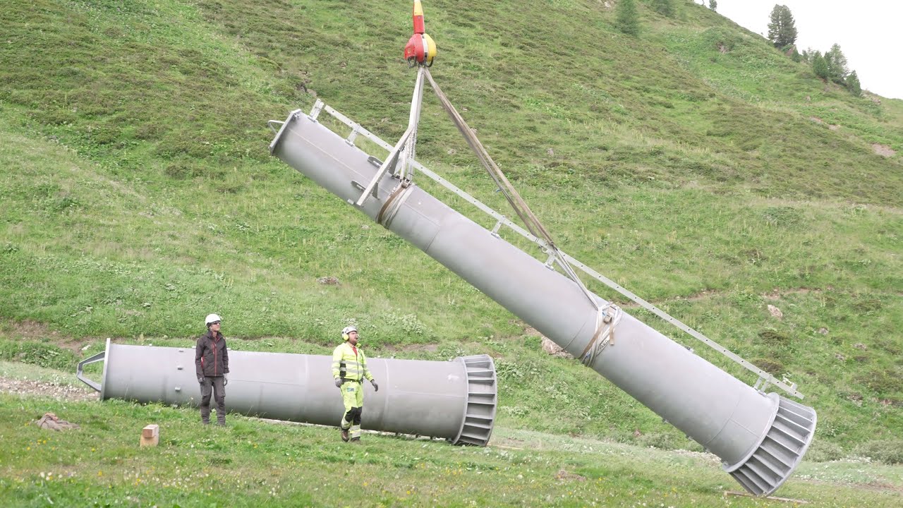 Bau Höllbodenbahn C1 und Sassgalunbahn C3 | Stütztenmontage mit Helikopter | Ischgl | Juli 2025 | 4K
